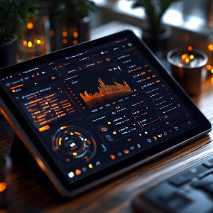 Tablet displaying an analytical dashboard with charts, graphs, and digital performance indicators, representing monitoring and decision-making in an autonomous IT operations platform.
